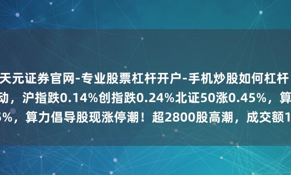 天元证券官网-专业股票杠杆开户-手机炒股如何杠杆 A股午评:指数窄幅颤动,沪指跌0.14%创指跌0.24%北证50涨0.45%,算力倡导股现涨停潮!超2800股高潮,成交额10299亿放量811亿