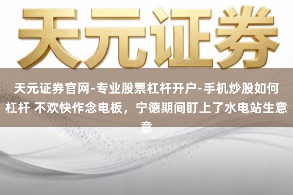 天元证券官网-专业股票杠杆开户-手机炒股如何杠杆 不欢快作念电板，宁德期间盯上了水电站生意