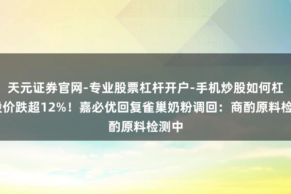 天元证券官网-专业股票杠杆开户-手机炒股如何杠杆 股价跌超12%!嘉必优回复雀巢奶粉调回:商酌原料检测中